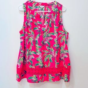 Crown & Ivy Sleeveless Pink Tropical Bird size XL